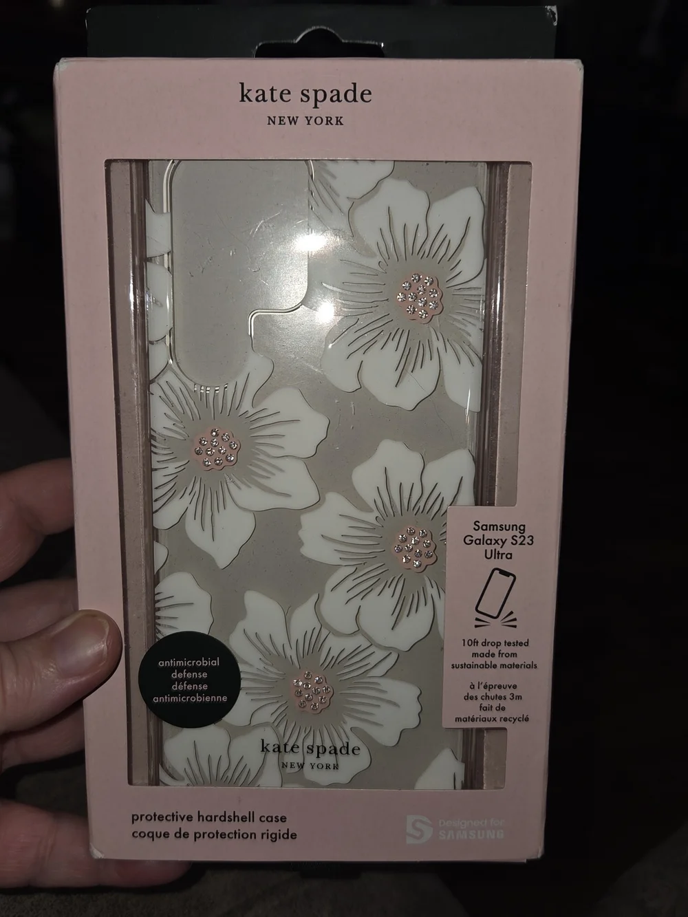 NIB, Samsung Galaxy S23 Ultra Kate Spade Pink White Floral Hardshell Case. CP